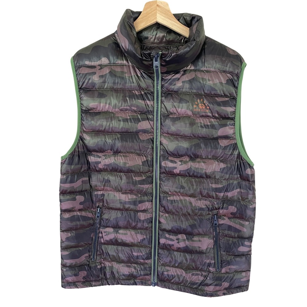 Buffalo David Bitton Mens Camo Puffer Vest XL Green Duck Down Full Zip Quilted